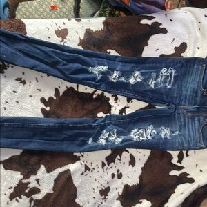 American Eagle Outfitters Blue Skinny Jeans with Distressed Detailing